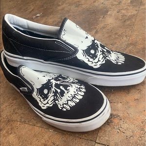 Vans slip ons with glow in the dark skull